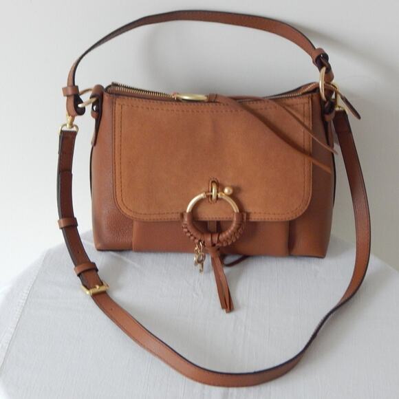 See By Chloe Joan Leather Suede Flap Top Zip Caramel Shoulder Bag Authentic NWT - Picture 6 of 16